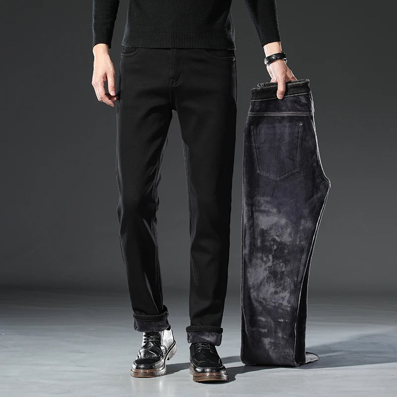 Glomexia Men’s Fleece Denim Jeans – Winter Slim Fit