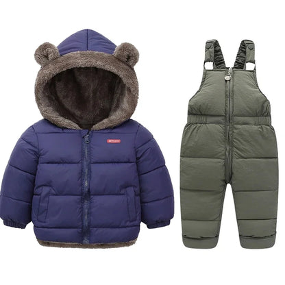 Kids Winter Fleece Outfit Set – Warm Hooded Jacket & Padded Pants (2-Piece)