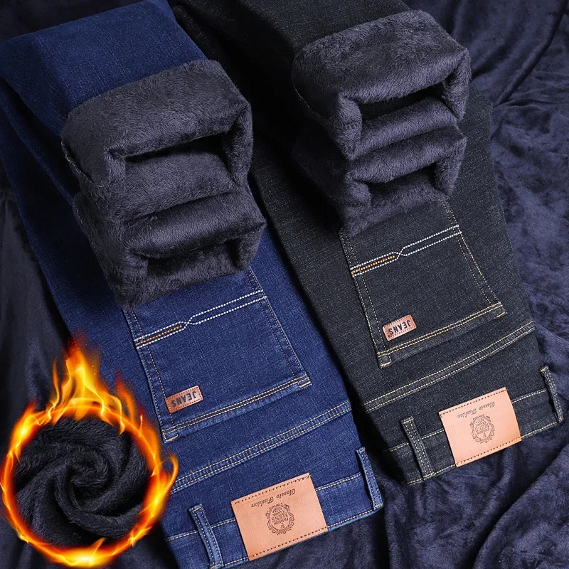 ❄️ Men’s Slim Fit Fleece Jeans – Smart Casual Winter Denim