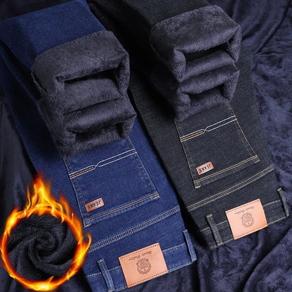 ❄️ Men’s Slim Fit Fleece Jeans – Smart Casual Winter Denim