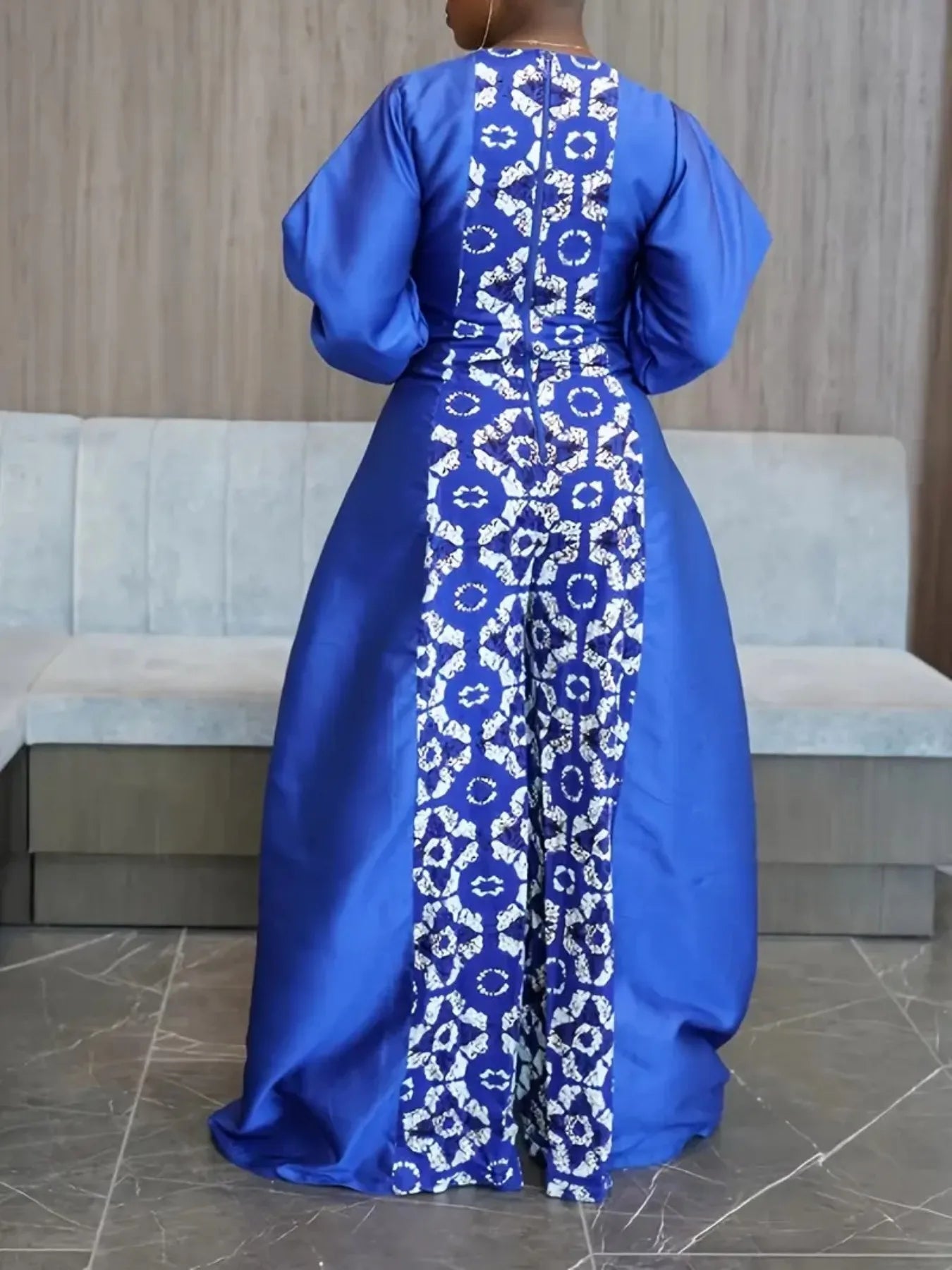 👗 Blue Printed V-Neck Wide-Leg Jumpsuit
