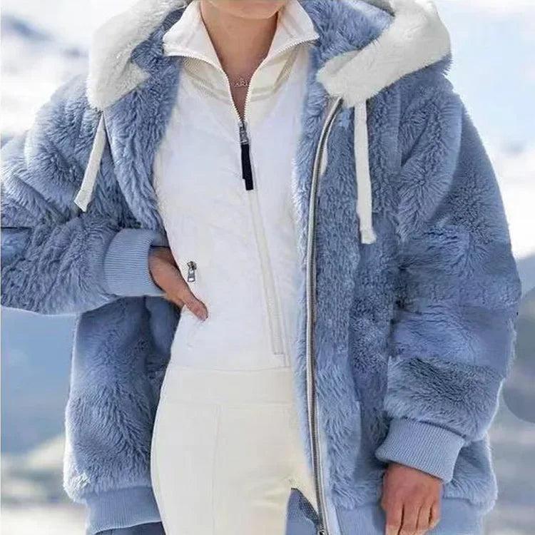 🧥 Women’s Hooded Winter Coat – Thick Cashmere Plaid Jacket 2025