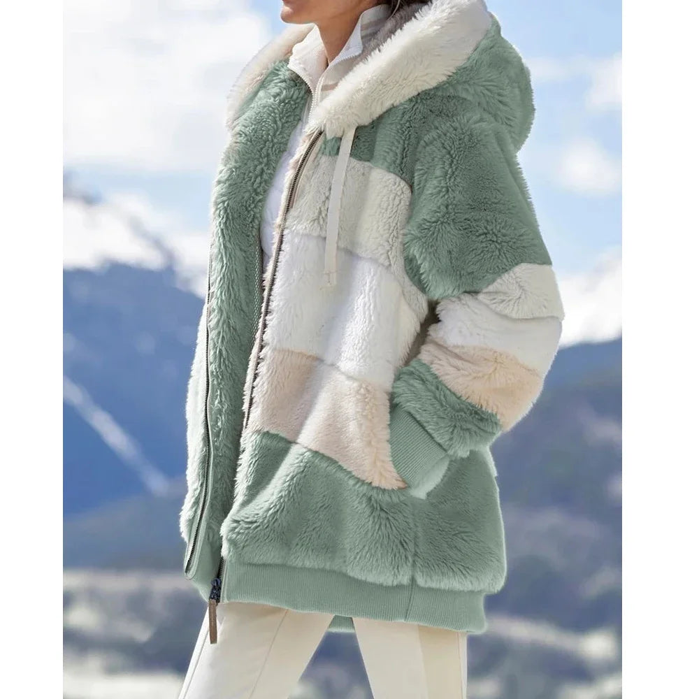 🧥 Women’s Hooded Winter Coat – Thick Cashmere Plaid Jacket 2025
