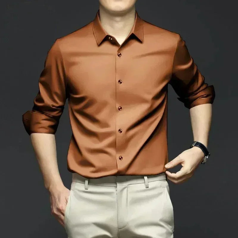 Men’s Luxury Ice Silk Wrinkle-Resistant White Shirt
