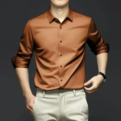 Men’s Luxury Ice Silk Wrinkle-Resistant White Shirt