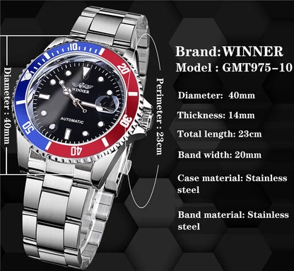 ⌚ WINNER 002 Automatic Mechanical Men’s Watch – Luminous Date Luxury Style ✨