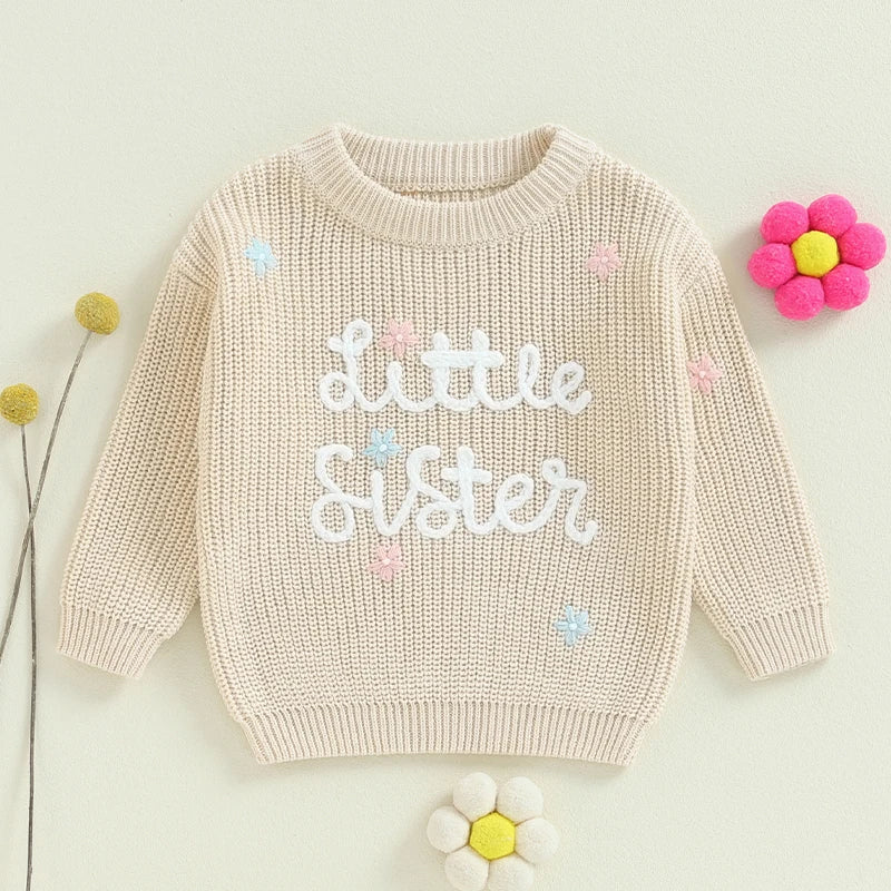 🧸 Baby Girl Floral Embroidered Knit Sweater – Soft Cotton Pullover