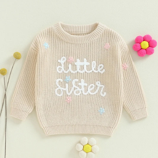 🧸 Baby Girl Floral Embroidered Knit Sweater – Soft Cotton Pullover