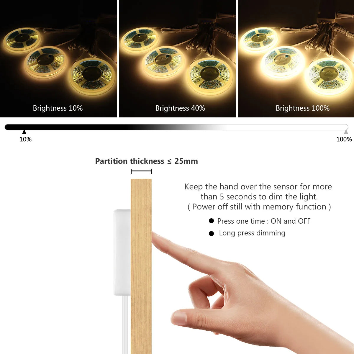 💡✋ Dimmable COB LED Cabinet Light | Touch & Motion ✨