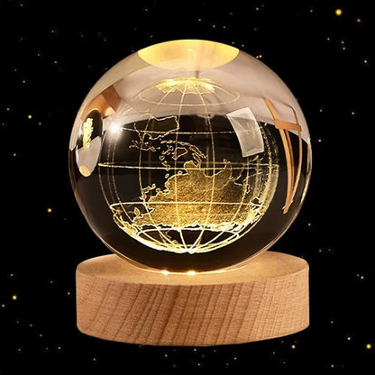 6cm 3D Crystal Ball Planet Earth with Wooden Base