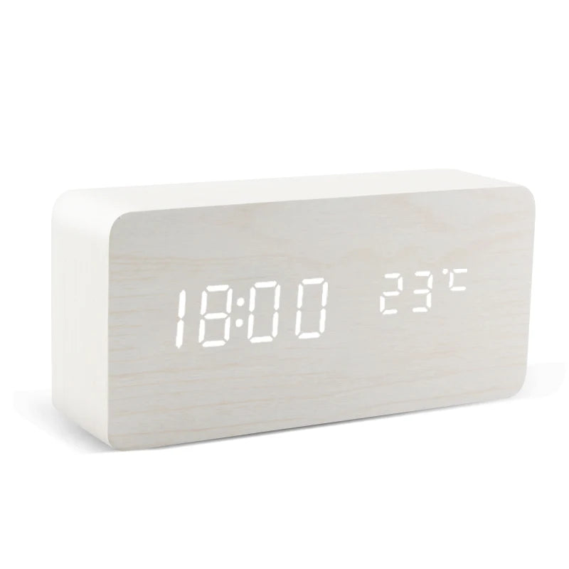 LED Wooden Digital Alarm Clock – Voice Control Table Clock