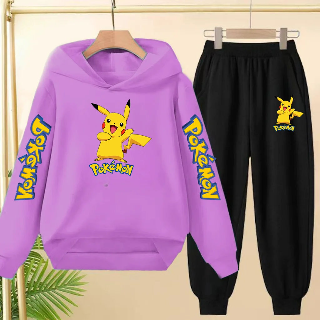 Kids Velvet Hooded Outfit Set – Warm Printed Jacket & Pants