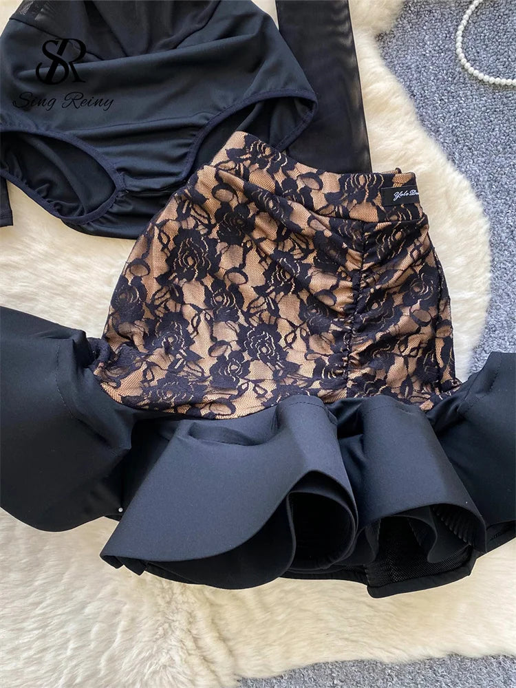 💖 Elegant Floral Ruffle Bodysuit & Skirt Set – Valentine’s Party Wear