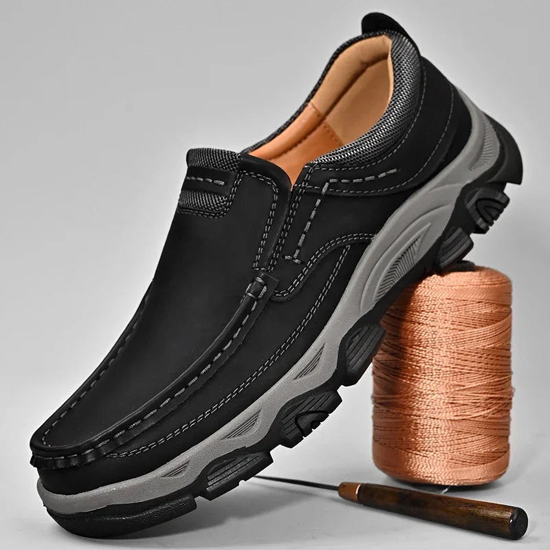 Glomexia Men Genuine Leather Loafers 👞 | Retro Slip-On Shoes