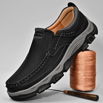 Glomexia Men Genuine Leather Loafers 👞 | Retro Slip-On Shoes