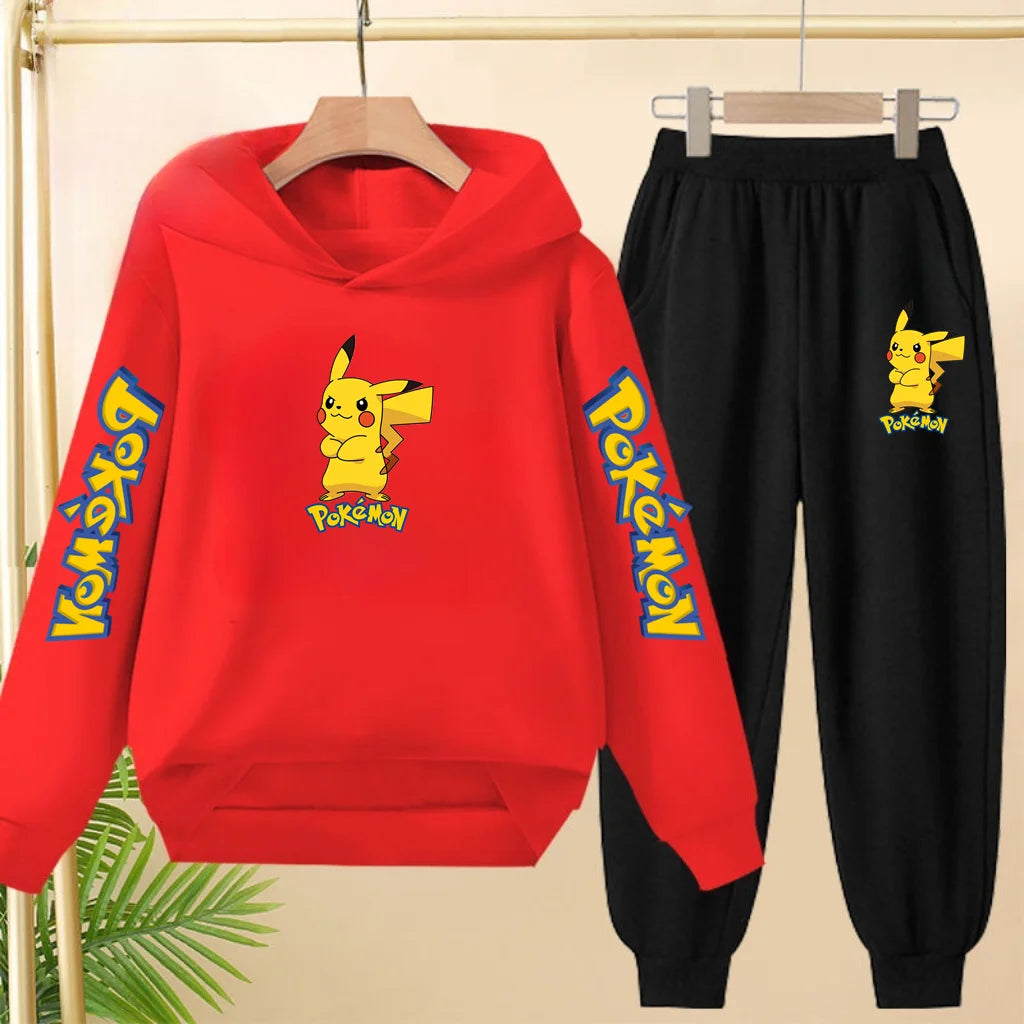 Kids Velvet Hooded Outfit Set – Warm Printed Jacket & Pants