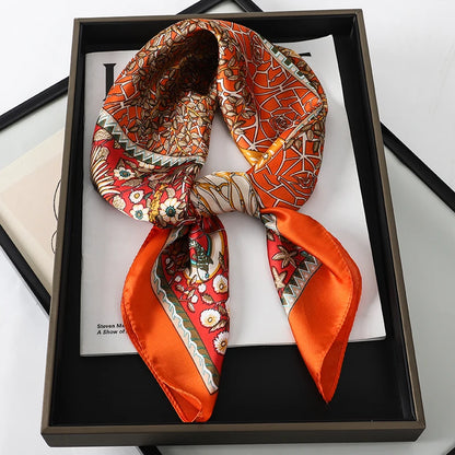 Women’s Luxury Cat Print Silk Square Scarf (70cm)