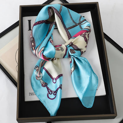 Women’s Luxury Cat Print Silk Square Scarf (70cm)