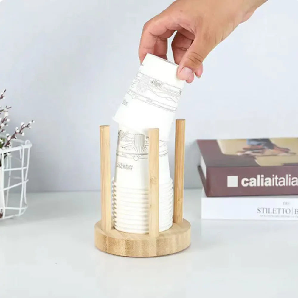 Wooden Cup Holder Stand ☕ | Bamboo Paper Cup Storage