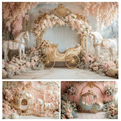 Princess Carriage Birthday Photography Backdrop