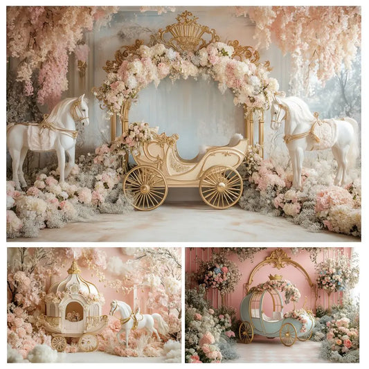 Princess Carriage Birthday Photography Backdrop