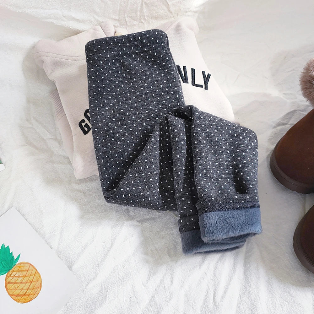 Girls Fleece Dot Print Winter Leggings
