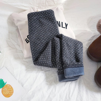 Girls Fleece Dot Print Winter Leggings