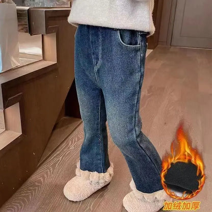 Girls Fleece Flared Jeans – Winter Warm Pants