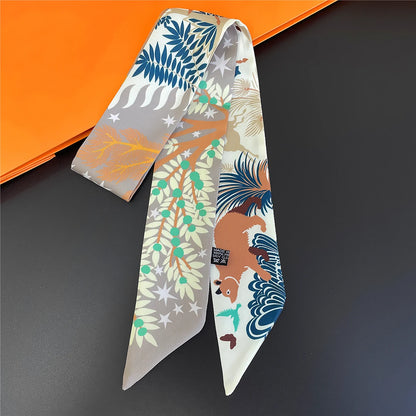 🧣 Glomexia Printed Silk Hair Scarf – Elegant Slim Fashion Wrap ✨