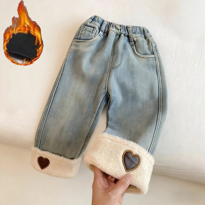 Girls Fleece Flared Jeans – Winter Warm Pants