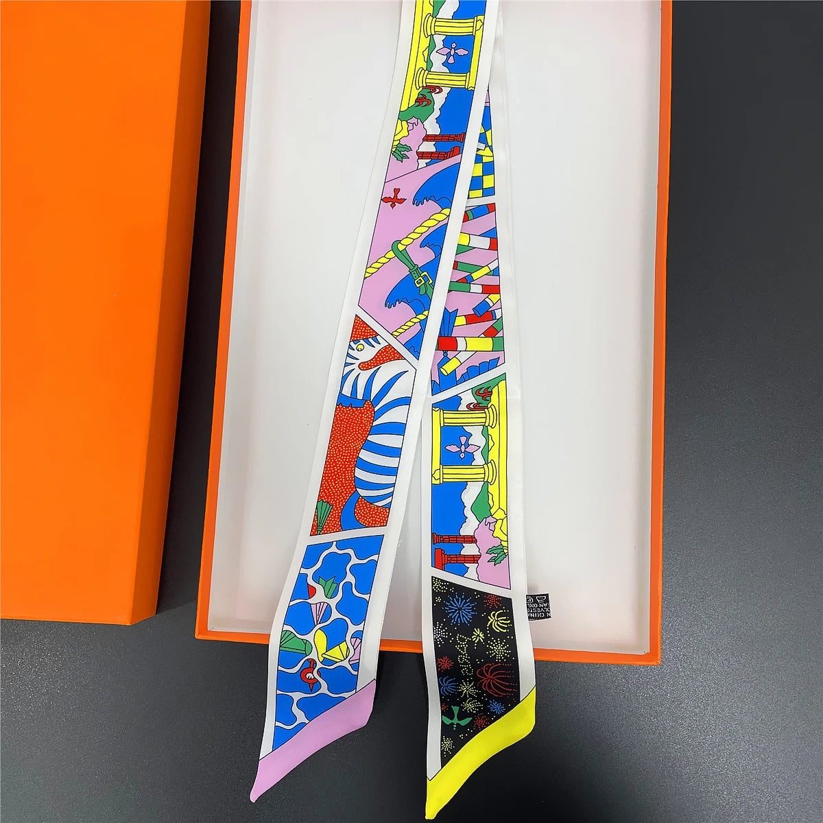 🧣 Glomexia Printed Silk Hair Scarf – Elegant Slim Fashion Wrap ✨