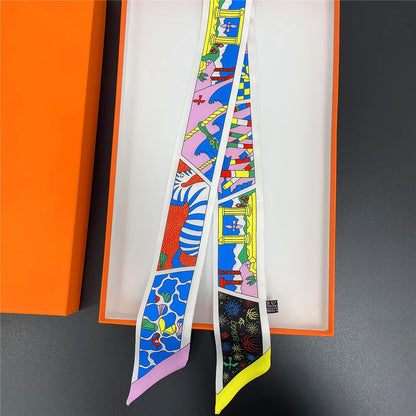 🧣 Glomexia Printed Silk Hair Scarf – Elegant Slim Fashion Wrap ✨