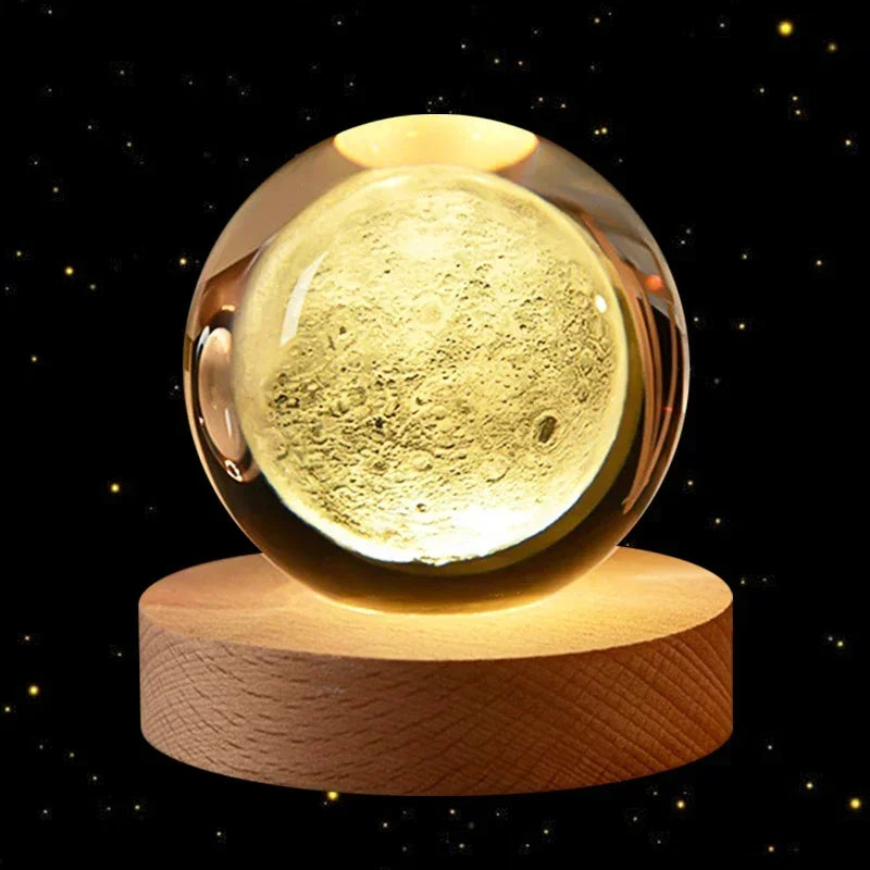 6cm 3D Crystal Ball Planet Earth with Wooden Base