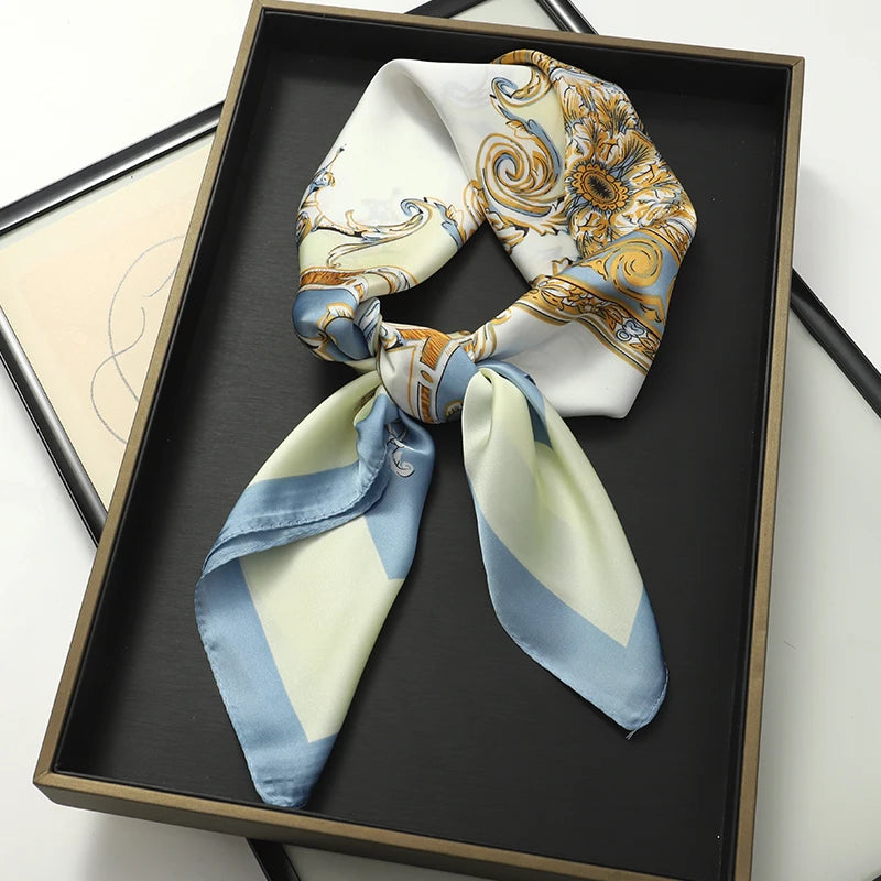 Women’s Luxury Cat Print Silk Square Scarf (70cm)