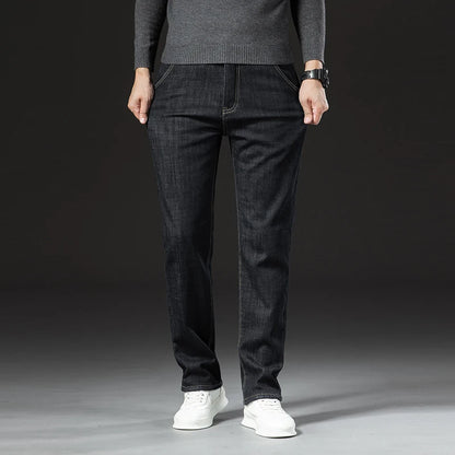🔥 Men’s Winter Fleece Straight Jeans – High Waist Warm Denim