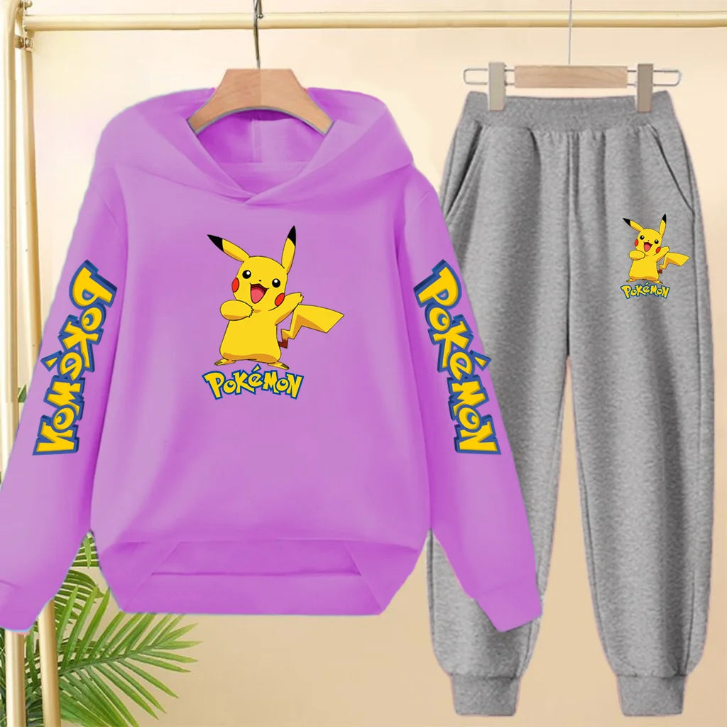 Kids Velvet Hooded Outfit Set – Warm Printed Jacket & Pants