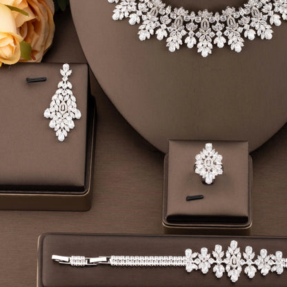💎 NAIKELISI 4PCS CZ Bridal Jewelry Set – Necklace, Earrings, Ring & Bracelet