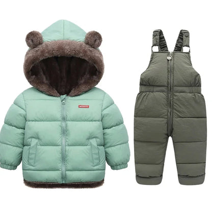 Kids Winter Fleece Outfit Set – Warm Hooded Jacket & Padded Pants (2-Piece)