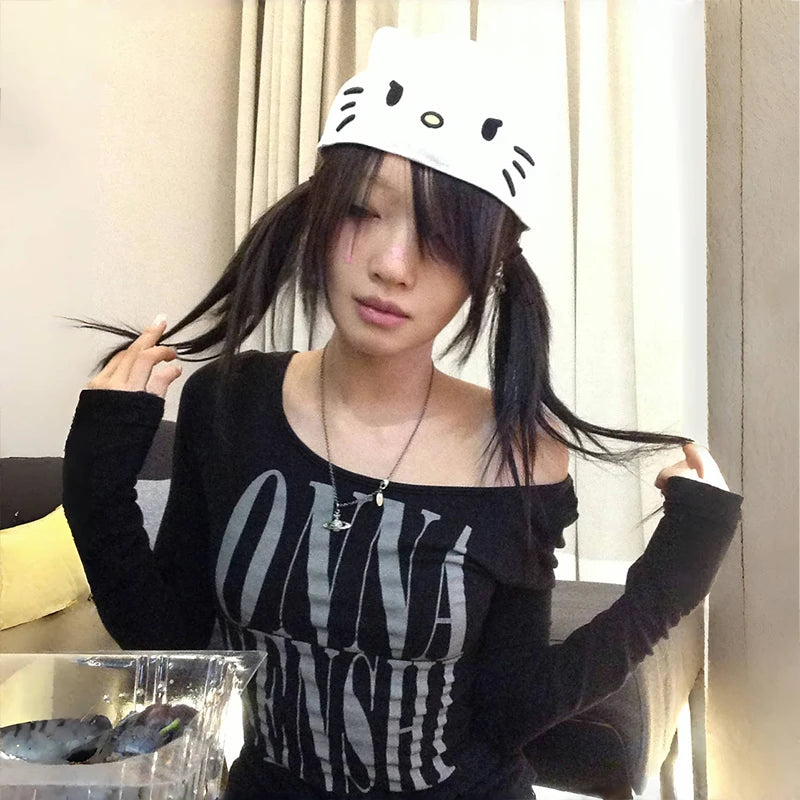 Y2K Asymmetrical Long Sleeve Crop Tee ✨