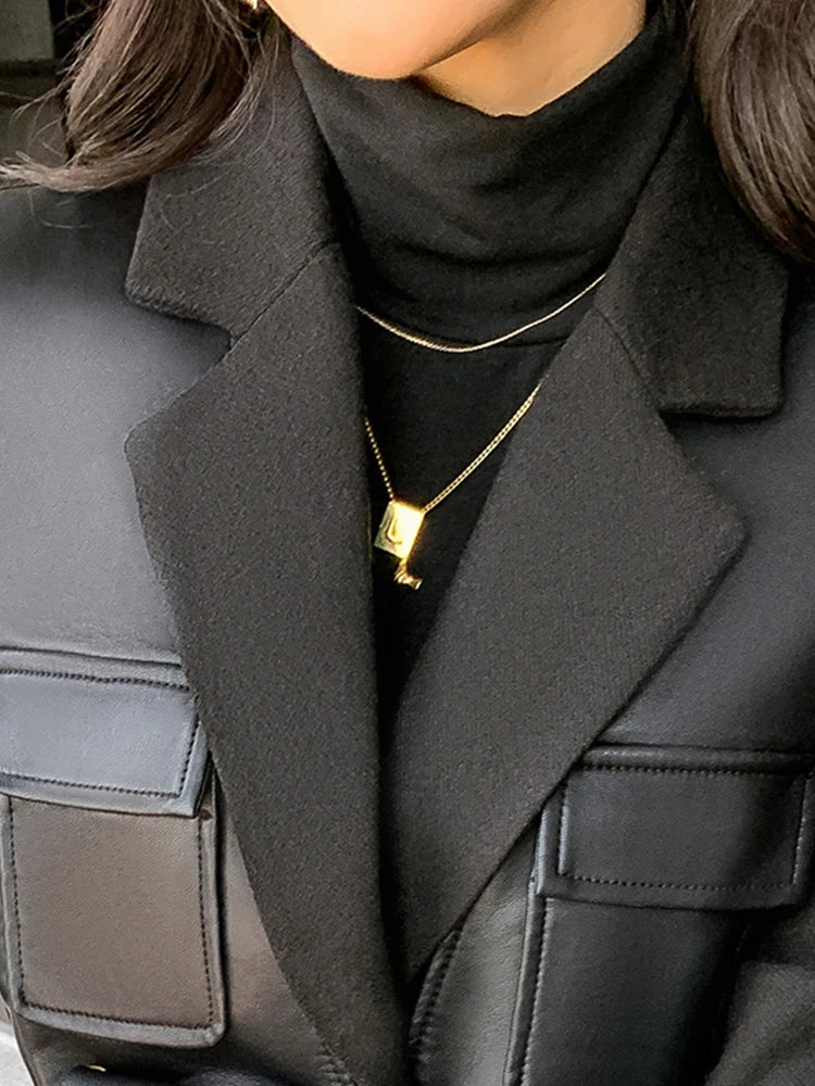 Women Long Faux Leather Coat 🖤 | Casual Belted Jacket