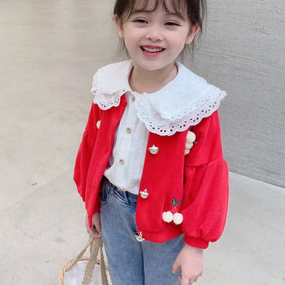🤍 Girls Lace Collar Long Sleeve Top – Korean Style Autumn Shirt (2-8Y)