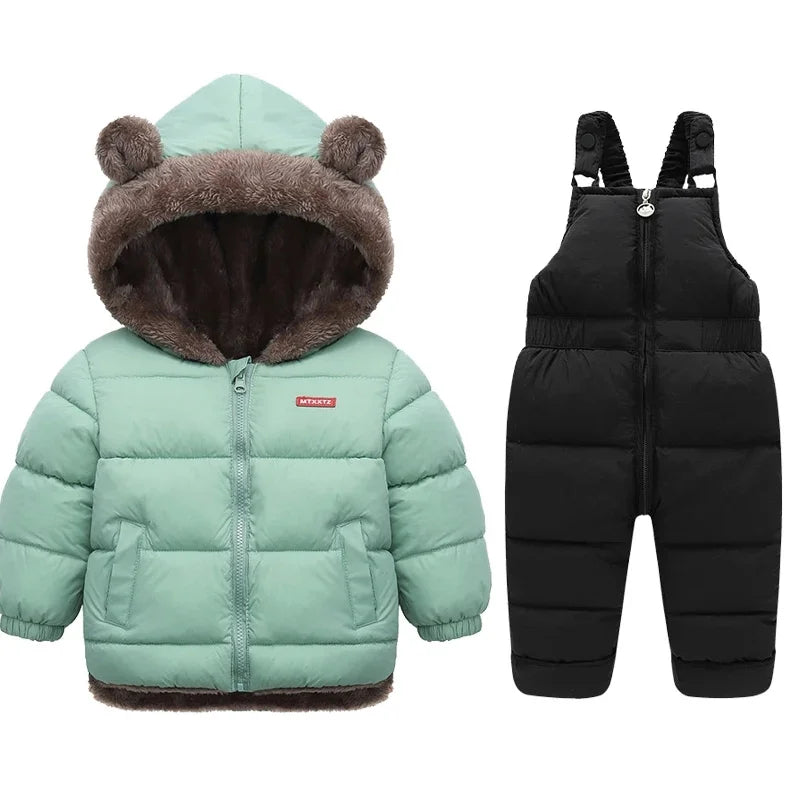 Kids Winter Fleece Outfit Set – Warm Hooded Jacket & Padded Pants (2-Piece)