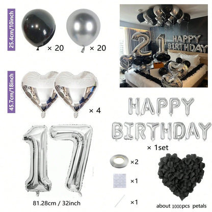 Black & Silver Birthday Balloon Decoration Set – 1050pcs Party Kit