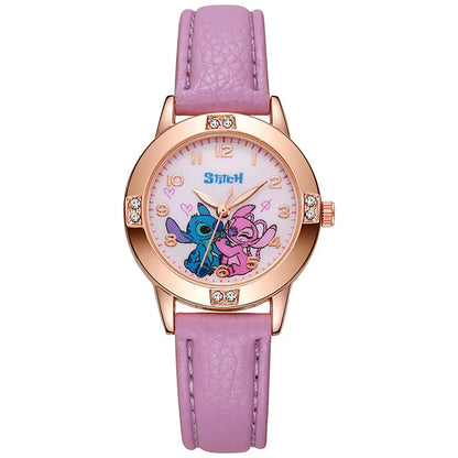 Girls Cartoon Watch – Leather Strap Kids Rhinestone Dial