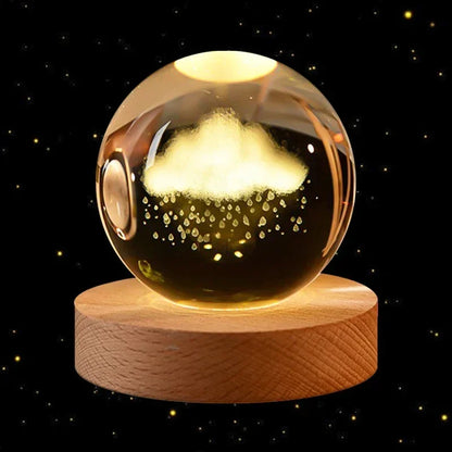 6cm 3D Crystal Ball Planet Earth with Wooden Base