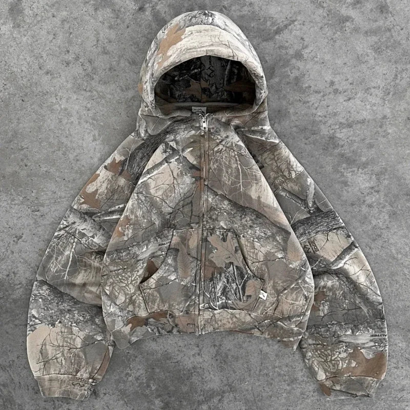 🔥 Y2K Camo Zip Up Hoodie – Oversized Streetwear Sweatshirt