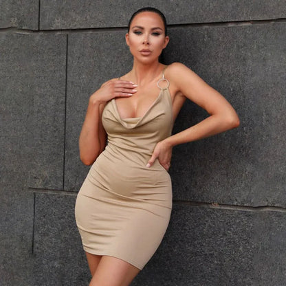 🔥 Y2K V-Neck Sling Bodycon Dress – Ring Buckle Wrap Hip Outfit