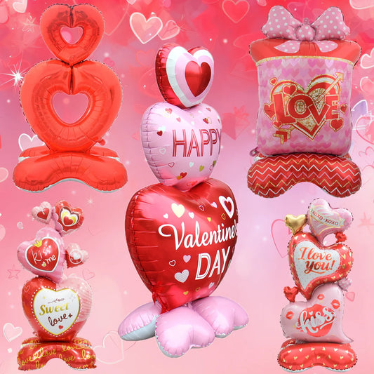 Large Kiss Me Love Heart Foil Balloon Stand