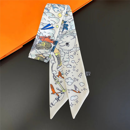 🧣 Glomexia Printed Silk Hair Scarf – Elegant Slim Fashion Wrap ✨