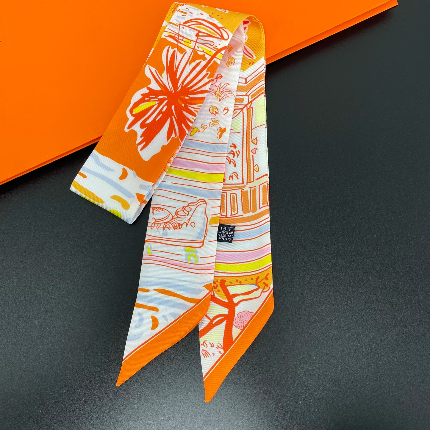 🧣 Glomexia Printed Silk Hair Scarf – Elegant Slim Fashion Wrap ✨